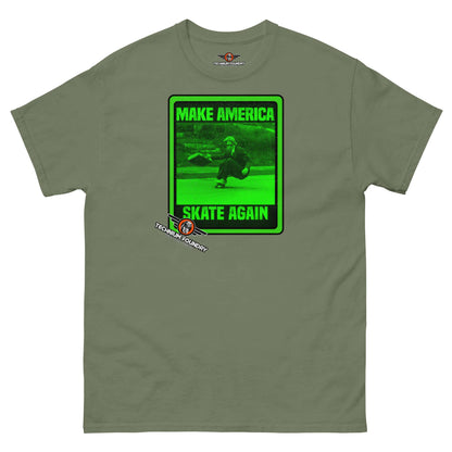 Make America Skate Again - Skater T-Shirt | Retro Skateboarding Art Color: Military Green T-Shirt Size: S Apparel & Accessories Technium Foundry