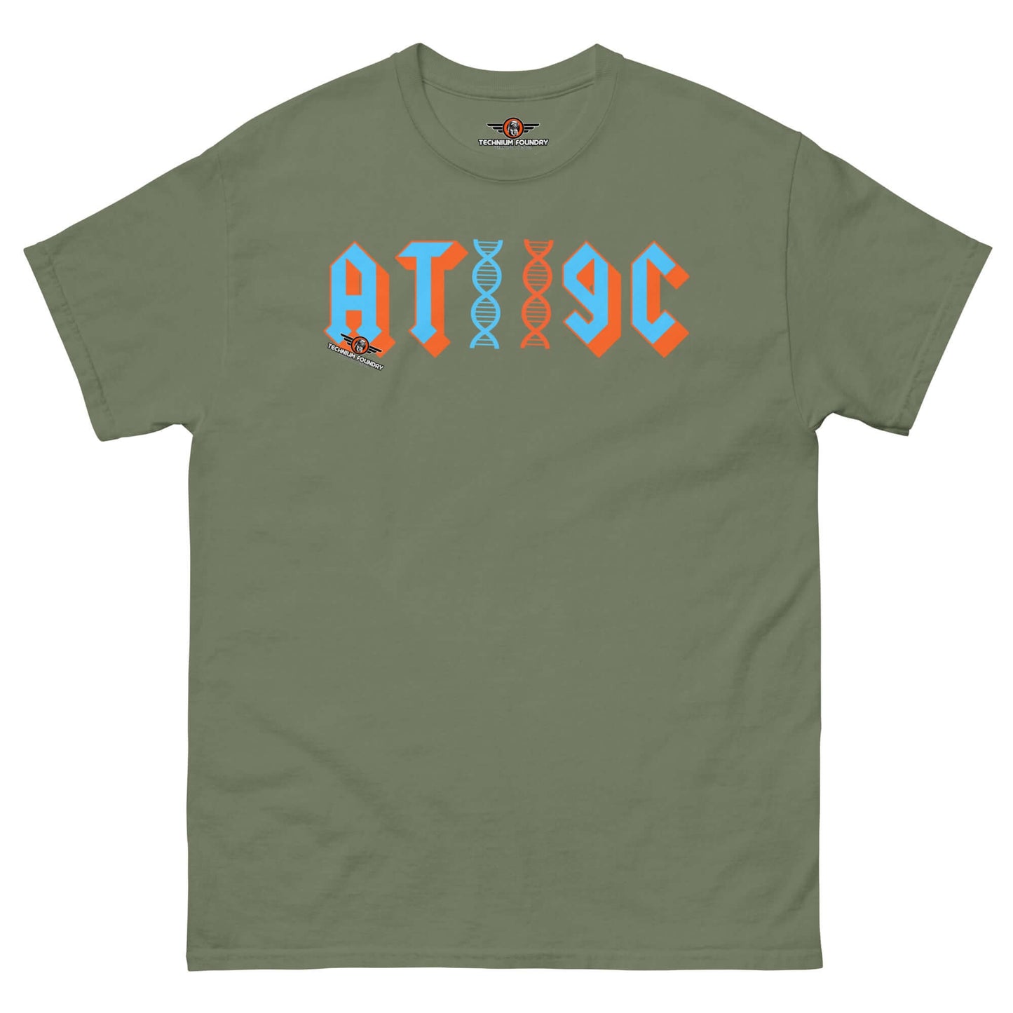 AT/GC Rock Band DNA T-Shirt | Genetics Science Humor Color: Military Green T-Shirt Size: S Apparel & Accessories Technium Foundry