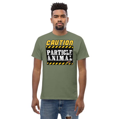 Particle Animal Caution Sign Physics T-Shirt | Science Humor Color: Red T-Shirt Size: S Apparel & Accessories Technium Foundry