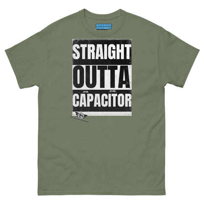 Straight Outta Capacitor T-Shirt | Electrical Circuit Humor Color: Military Green T-Shirt Size: S Apparel & Accessories Technium Foundry