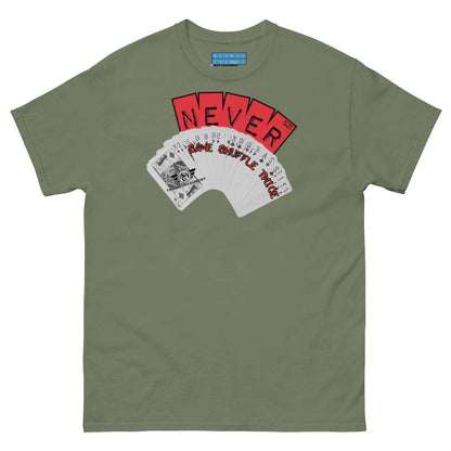 Never Same Shuffle Twice Probability T-Shirt | Statistics Color: Military Green T-Shirt Size: S Apparel & Accessories Technium Foundry