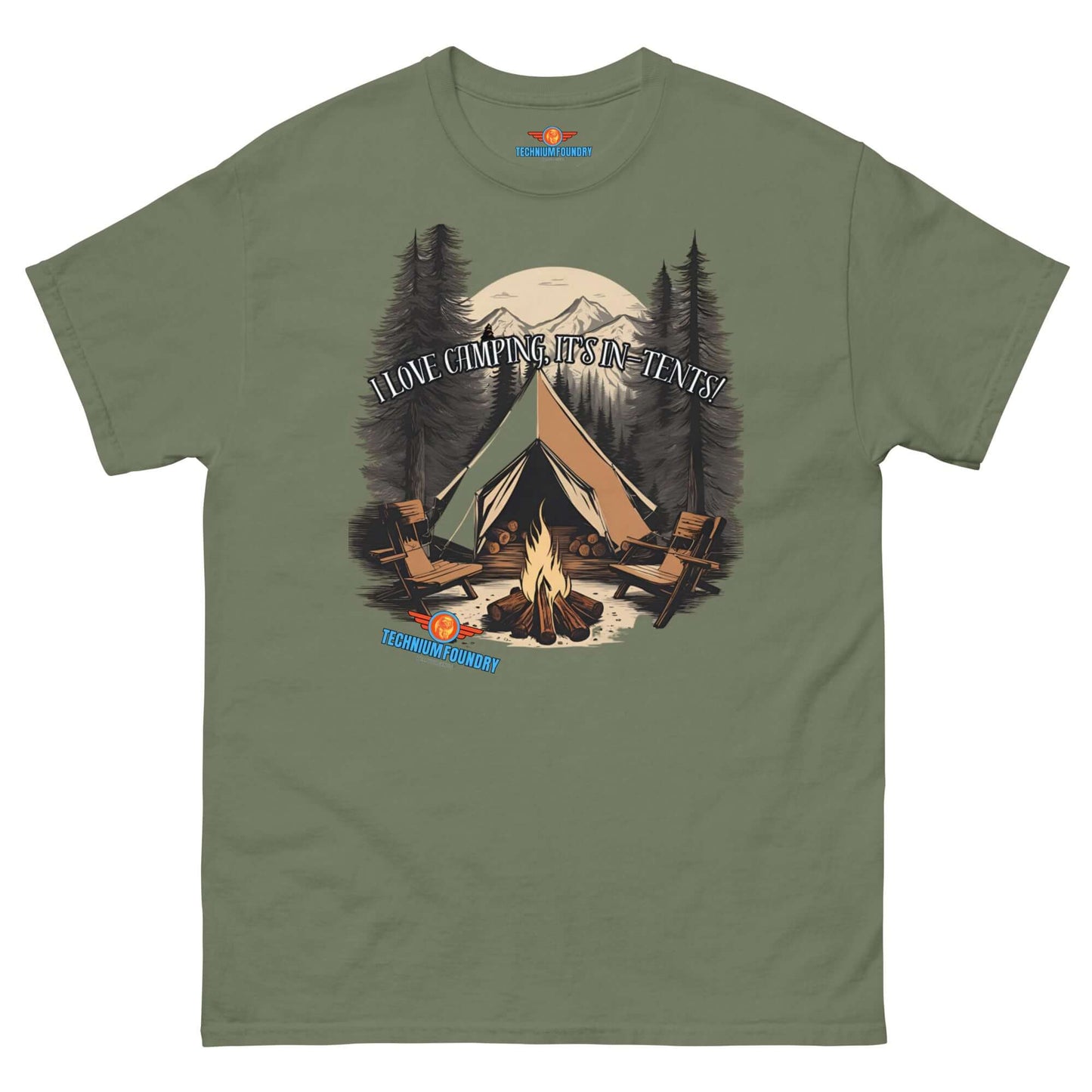 "I Love Camping, It's In-Tents! Tee with campsite and moonlit scene - Technium Foundry Science & Tech Apparel Collection"