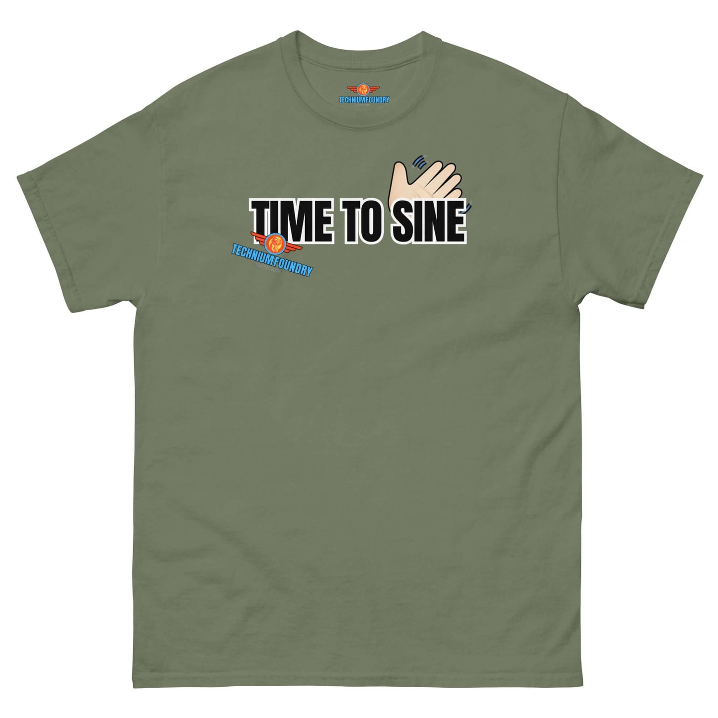 "Time to Sine Tee - Quantum Fashion meets friendly wave gesture in techno style by Technium Foundry"