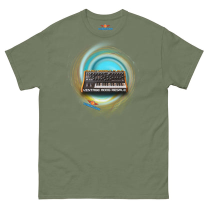 Vintage Moog Resale Tee with Synthesizer in Temporal Vortex Design