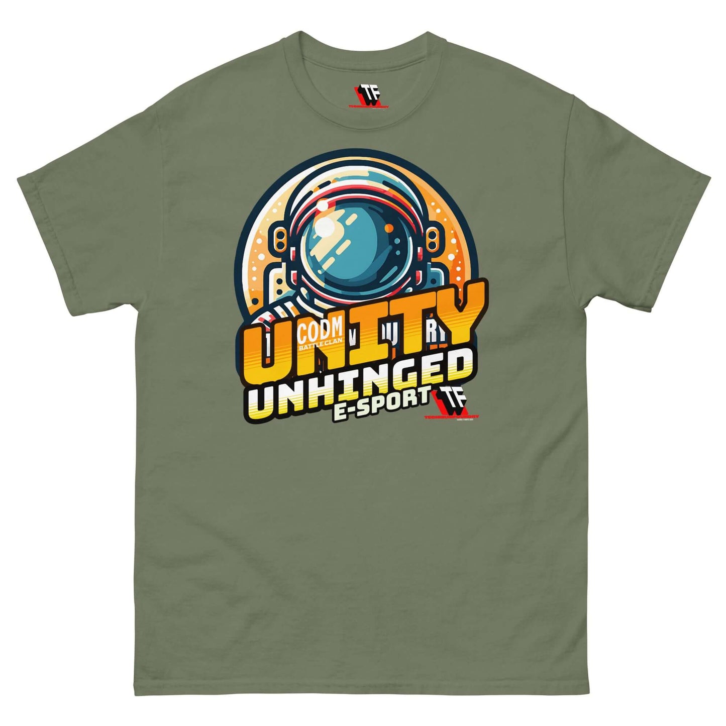 Unity Unhinged Esports T-Shirt by Technium Foundry featuring astronaut design for CoD Mobile clan supporters.