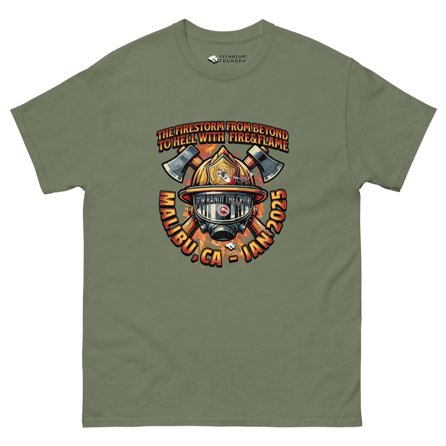 The Firestorm From Beyond LAFD Support T-Shirt by Technium Foundry honoring California firefighters, Malibu CA design.