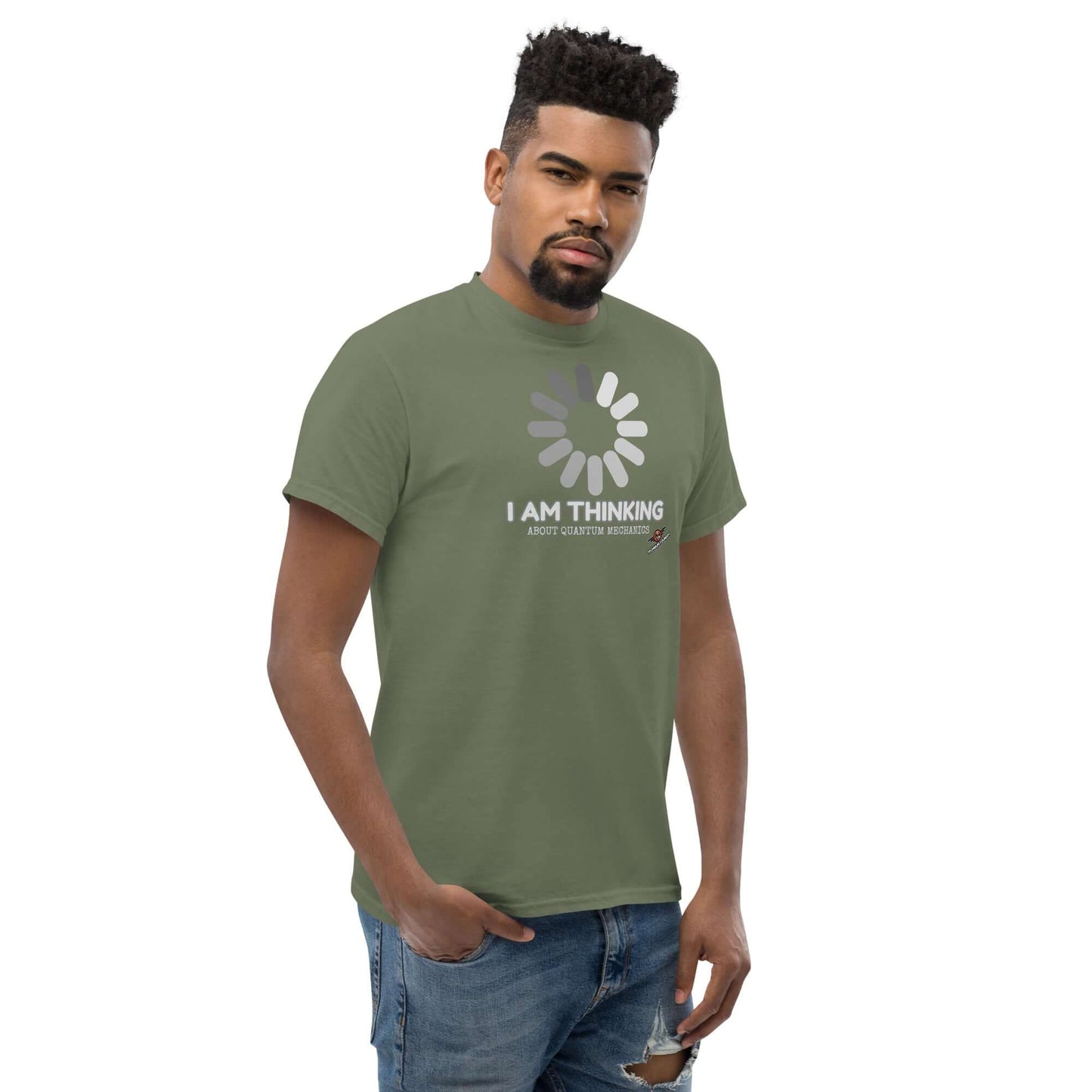 I Am Thinking About Quantum Mechanics Loading Screen T-Shirt | Schrödinger's Buffer Color: Red T-Shirt Size: S Apparel & Accessories Technium Foundry