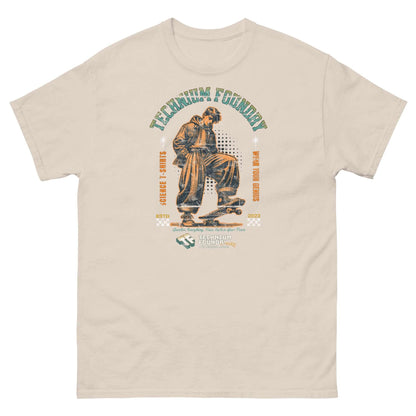 Alt Tag: Technium Foundry Skater Scientist T-Shirt featuring vintage physicist on skateboard, blending physics with street style.