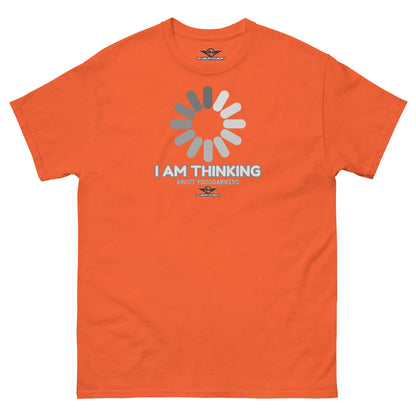 I Am Thinking About Programming Loading Screen T-Shirt | Still Compiling... Color: Orange T-Shirt Size: S Apparel & Accessories Technium Foundry