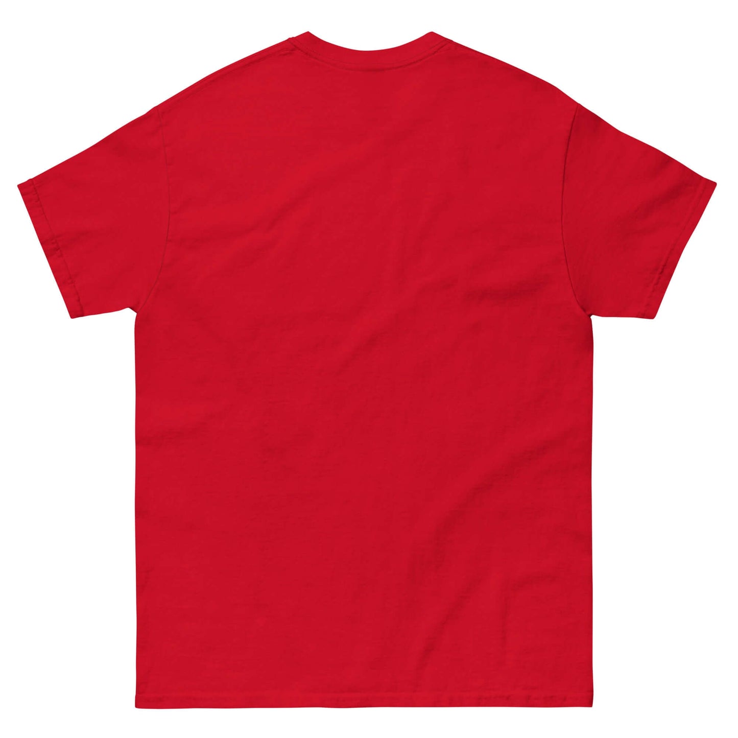 Red T-shirt back view, premium cotton by Technium Foundry, showcasing simplicity and comfort.