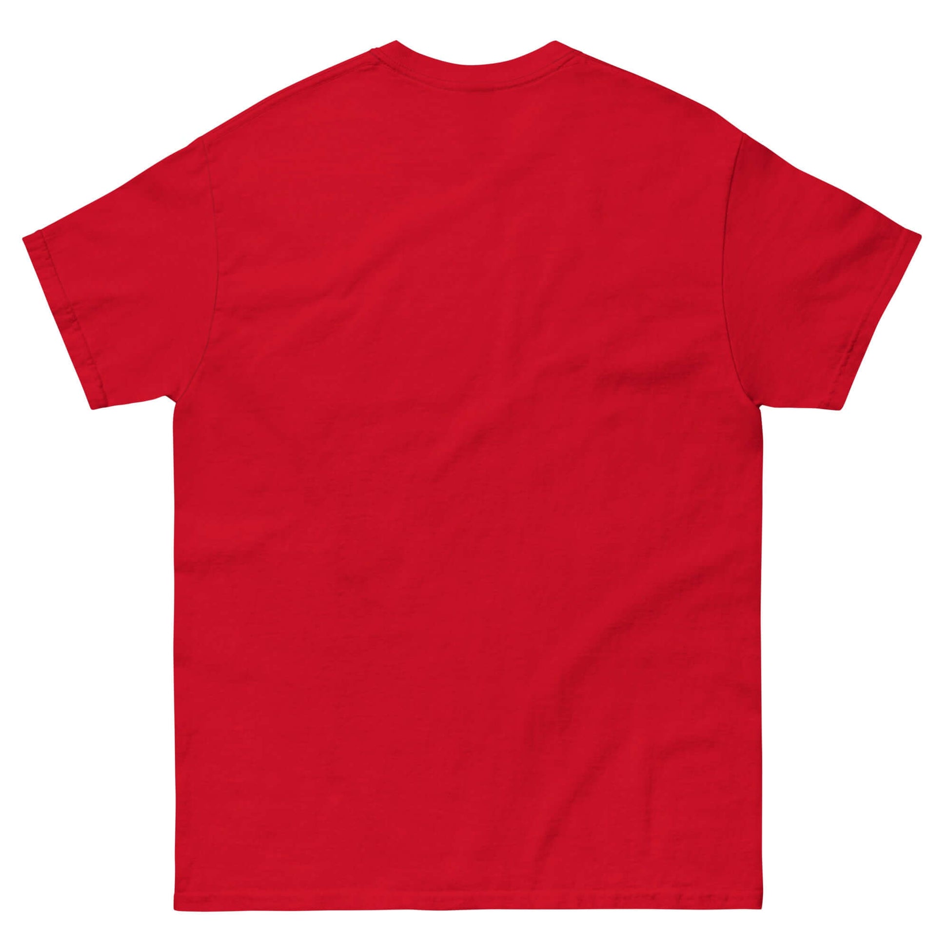 Red T-shirt back view, premium cotton by Technium Foundry, showcasing simplicity and comfort.