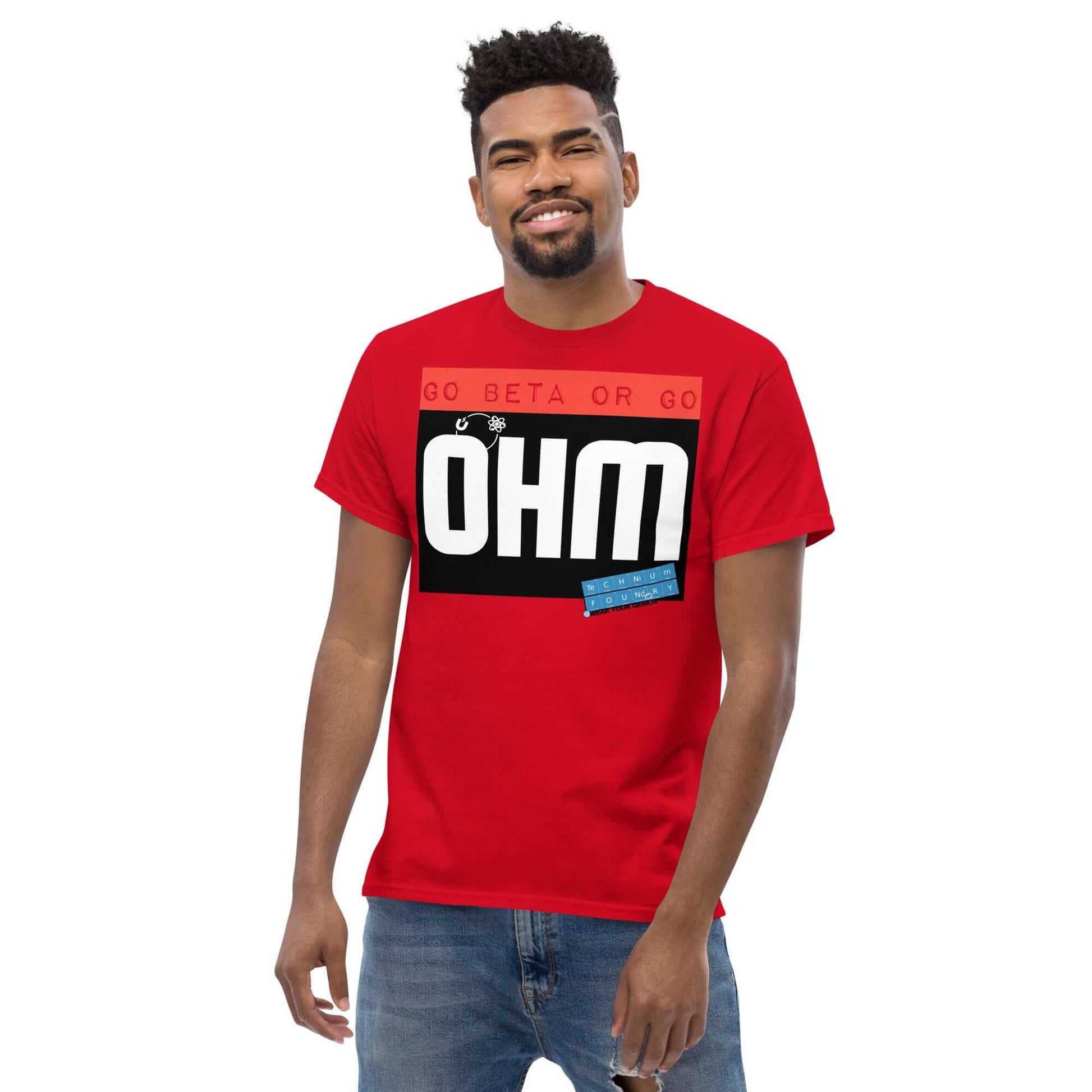 Go Beta or Go Ohm T-Shirt | Physics Pun | Scientific Motivation Color: Red T-Shirt Size: S Apparel & Accessories Technium Foundry