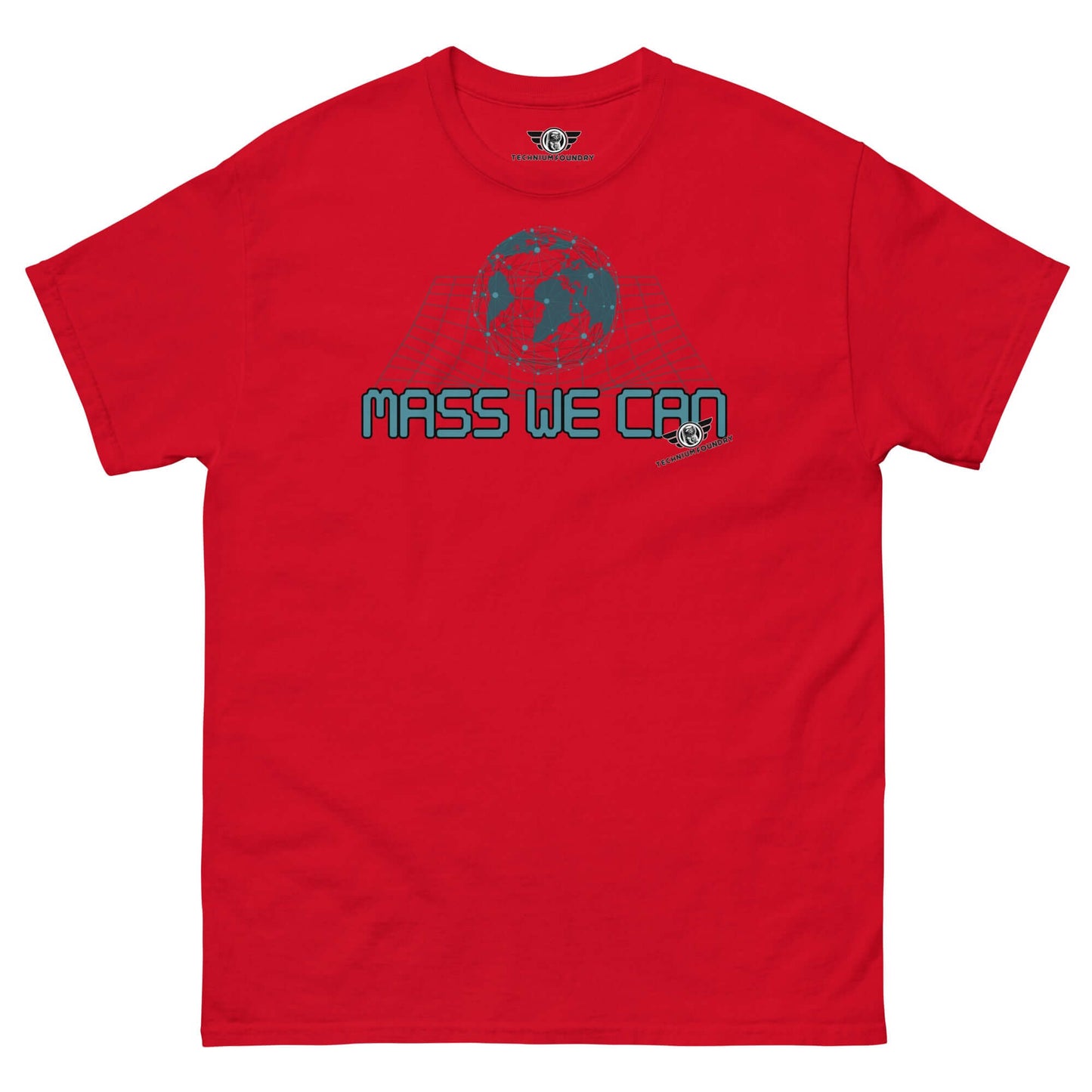 Mass We Can - Space-Time Curvature Physics T-Shirt | Gravitational Relativity Humor Color: Red T-Shirt Size: S Apparel & Accessories Technium Foundry