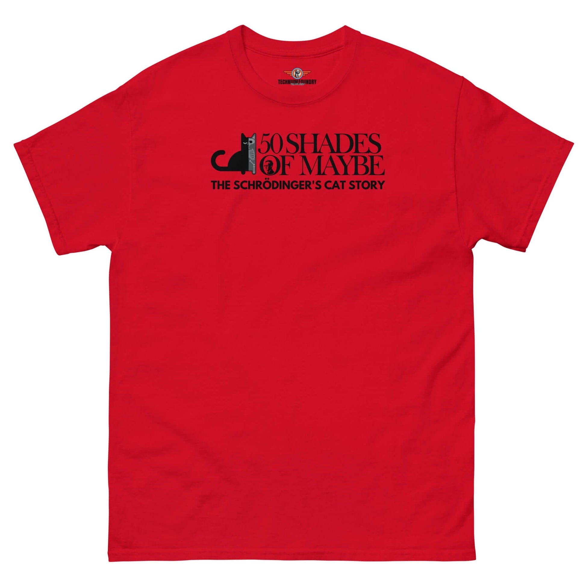 50 Shades of Maybe - Schrödinger's Cat T-Shirt | Humor Color: Red T-Shirt Size: S Apparel & Accessories Technium Foundry