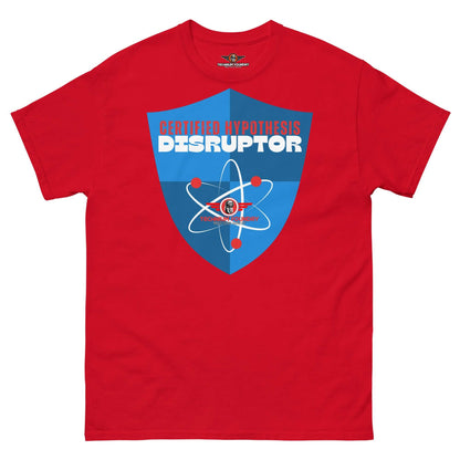 Certified Hypothesis Disruptor T-Shirt | Scientific Shield Design Color: Red T-Shirt Size: S Apparel & Accessories Technium Foundry