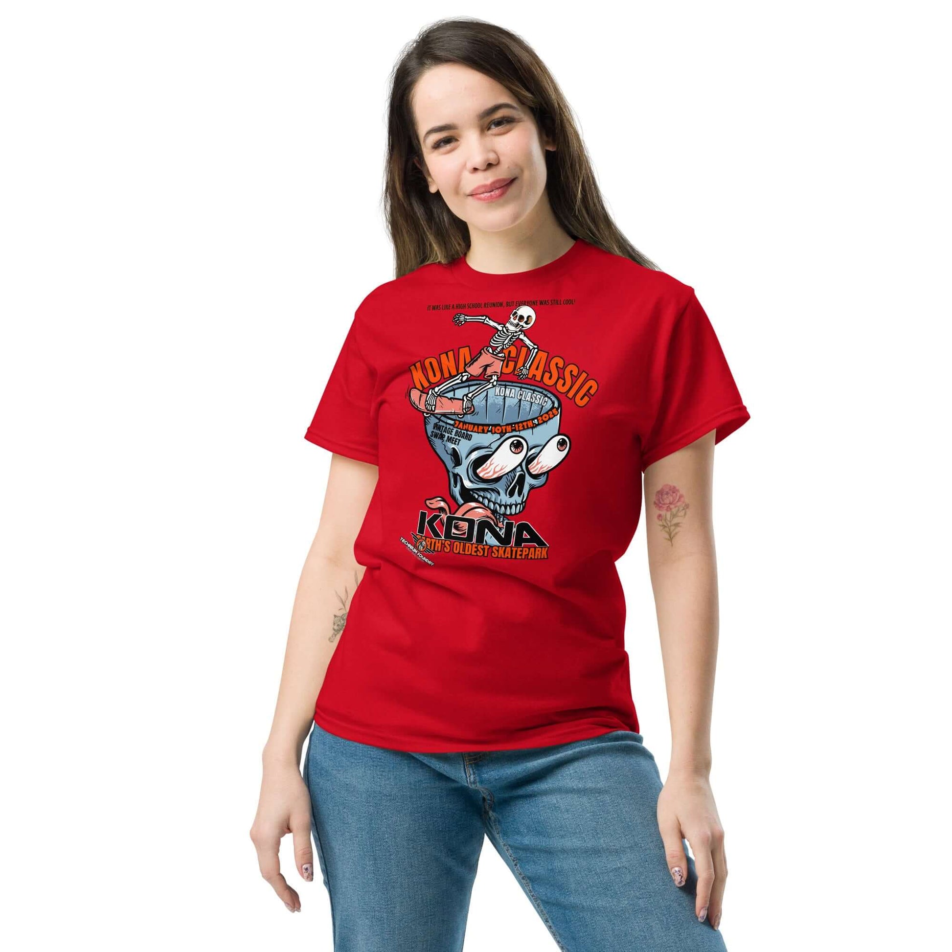 Kona Classic Skater T-Shirt | America's Oldest Skatepark Event Tee Color: Red T-Shirt Size: S Apparel & Accessories Technium Foundry