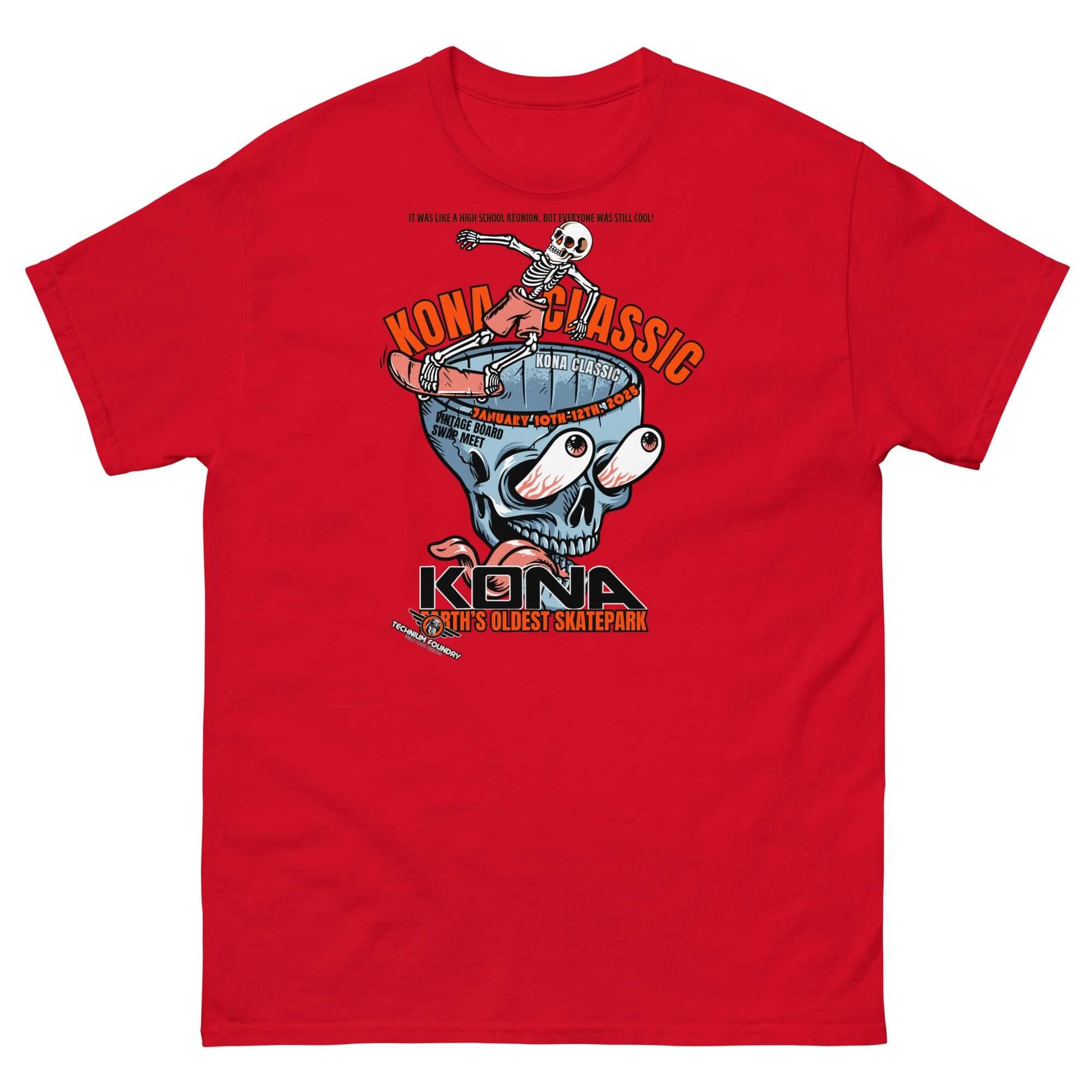 Kona Classic Skater T-Shirt | America's Oldest Skatepark Event Tee Color: Red T-Shirt Size: S Apparel & Accessories Technium Foundry