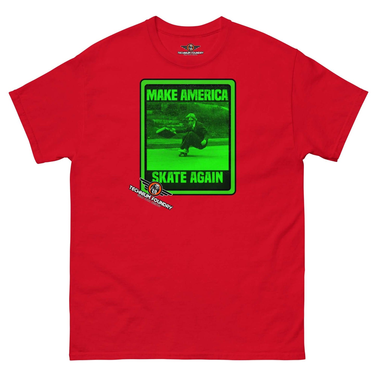 Make America Skate Again - Skater T-Shirt | Retro Skateboarding Art Color: Red T-Shirt Size: S Apparel & Accessories Technium Foundry