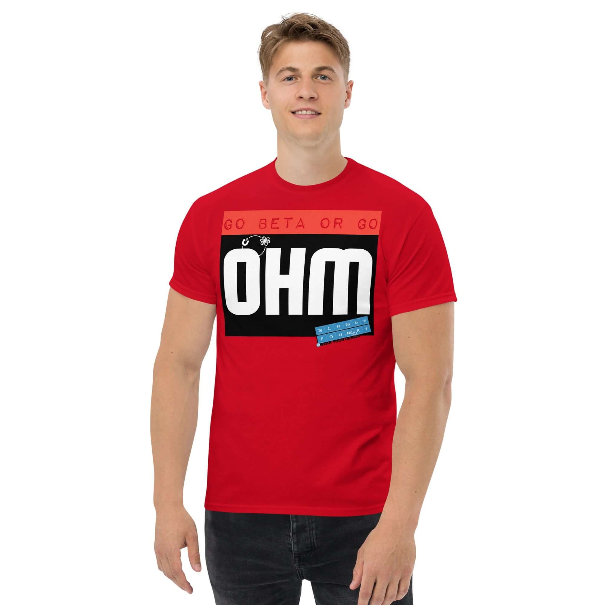 Go Beta or Go Ohm T-Shirt | Physics Pun | Scientific Motivation Color: Red T-Shirt Size: S Apparel & Accessories Technium Foundry