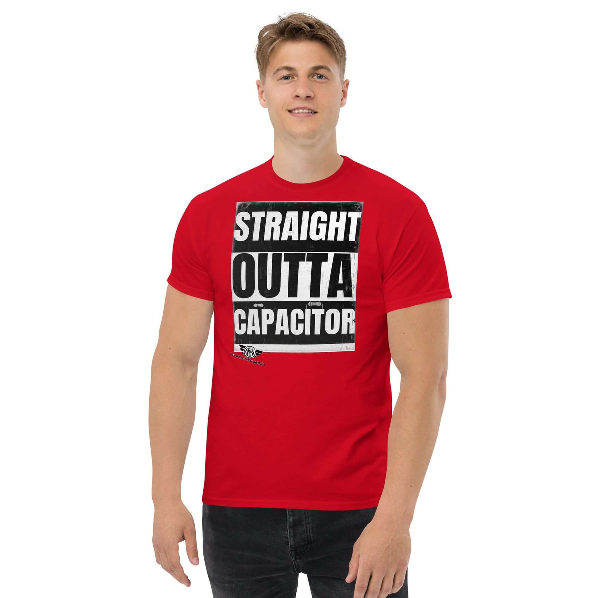 Straight Outta Capacitor T-Shirt | Electrical Circuit Humor Color: Black T-Shirt Size: S Apparel & Accessories Technium Foundry