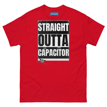 Straight Outta Capacitor T-Shirt | Electrical Circuit Humor Color: Red T-Shirt Size: S Apparel & Accessories Technium Foundry