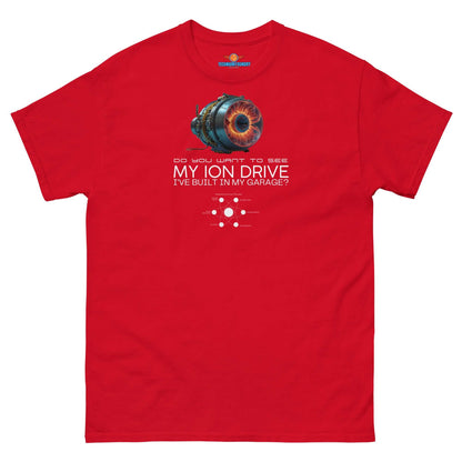 "The Garage-Built Ion Drive" Tee - DIY Projects Go Thermonuclear Color: Red T-Shirt Size: S Apparel & Accessories Technium Foundry