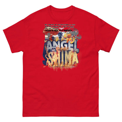 Angelshima Destruction yet Love T-Shirt featuring Los Angeles design with vibrant colors and bold text on a red background.