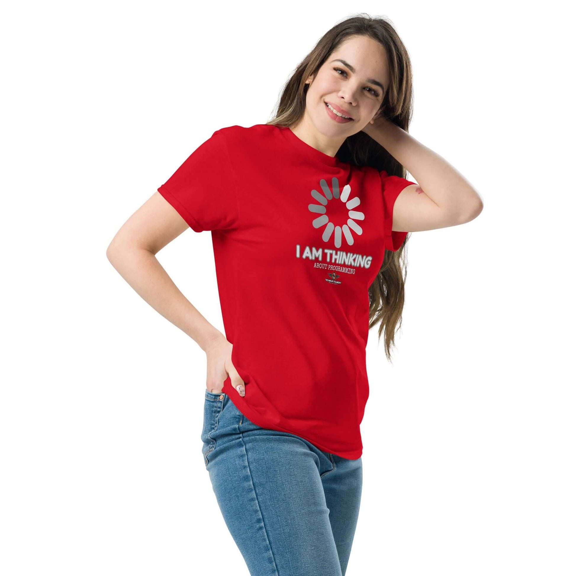 I Am Thinking About Programming Loading Screen T-Shirt | Still Compiling... Color: Red T-Shirt Size: S Apparel & Accessories Technium Foundry