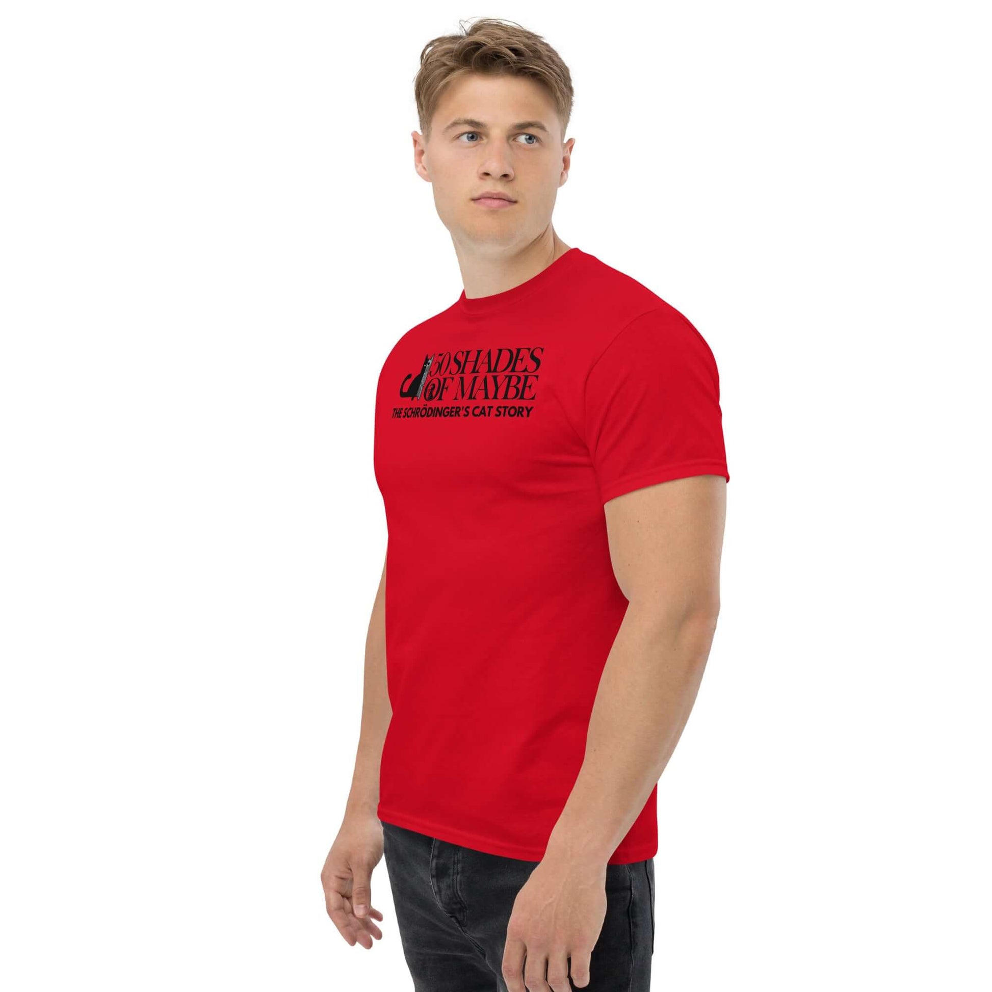 50 Shades of Maybe - Schrödinger's Cat T-Shirt | Humor Color: Red T-Shirt Size: S Apparel & Accessories Technium Foundry