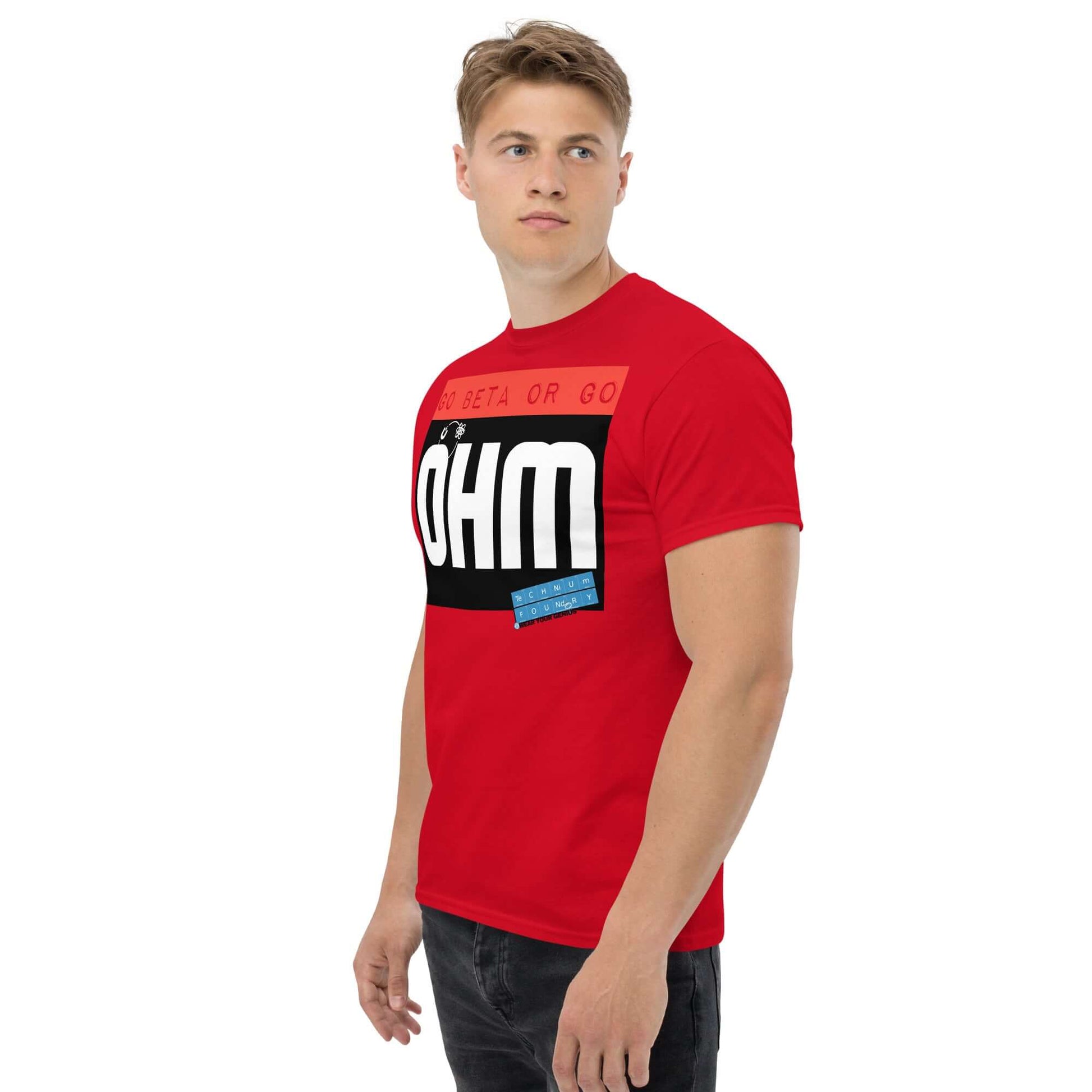 Go Beta or Go Ohm T-Shirt | Physics Pun | Scientific Motivation Color: Red T-Shirt Size: S Apparel & Accessories Technium Foundry