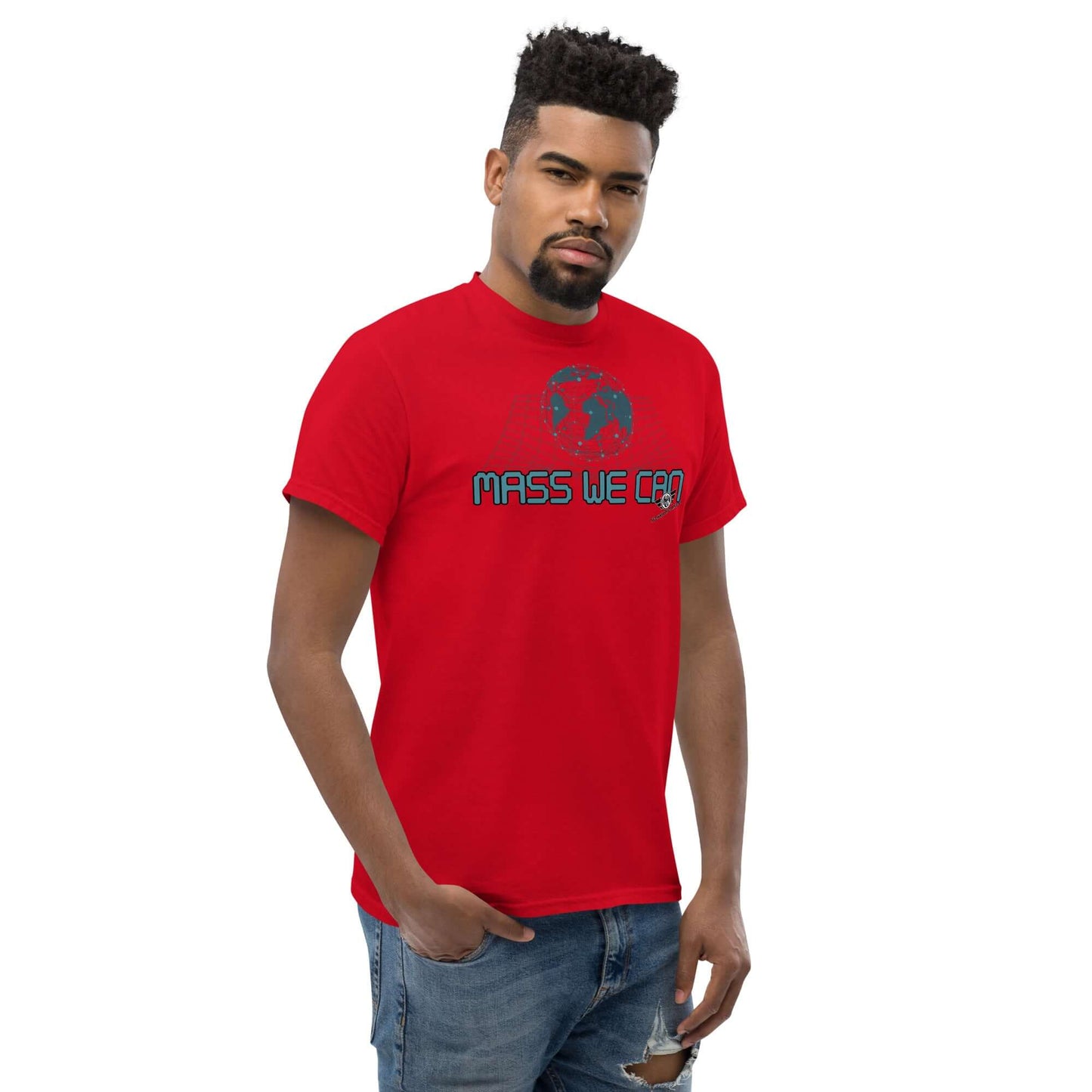 Mass We Can - Space-Time Curvature Physics T-Shirt | Gravitational Relativity Humor Color: Black T-Shirt Size: S Apparel & Accessories Technium Foundry