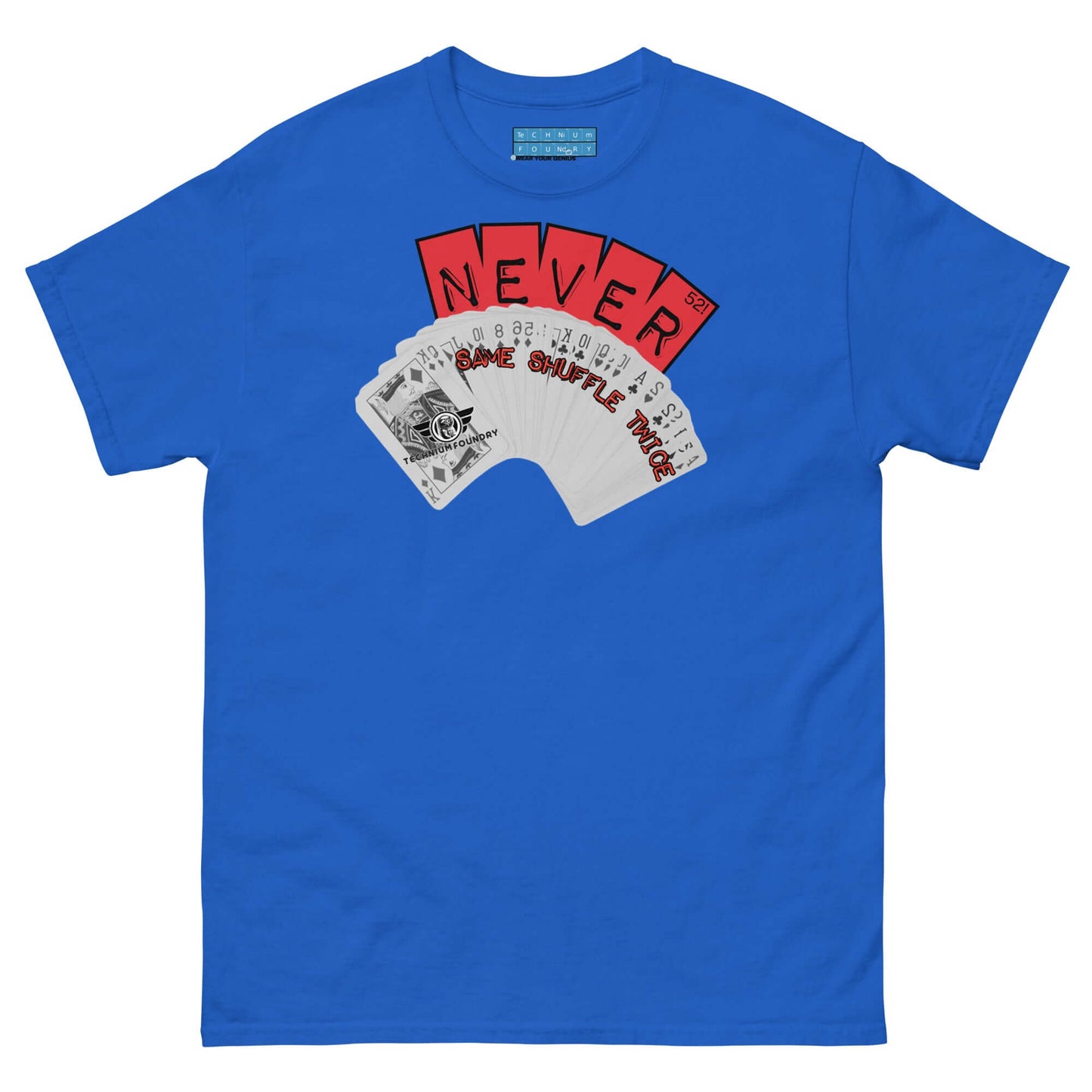 Never Same Shuffle Twice Probability T-Shirt | Statistics Color: Royal T-Shirt Size: S Apparel & Accessories Technium Foundry