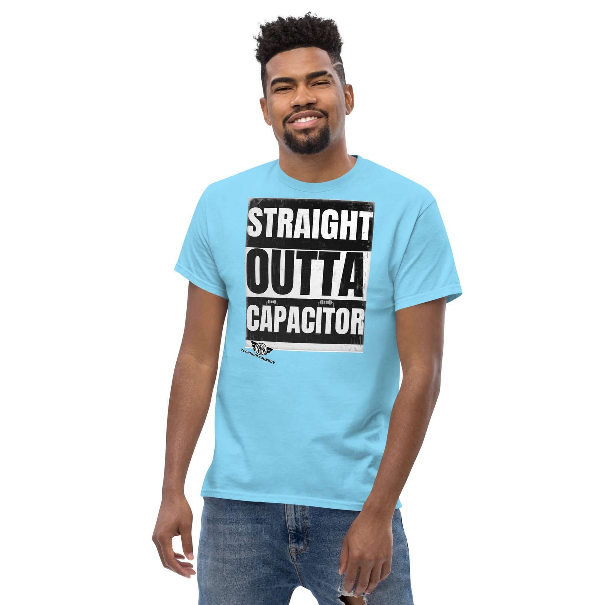 Straight Outta Capacitor T-Shirt | Electrical Circuit Humor Color: Black T-Shirt Size: S Apparel & Accessories Technium Foundry