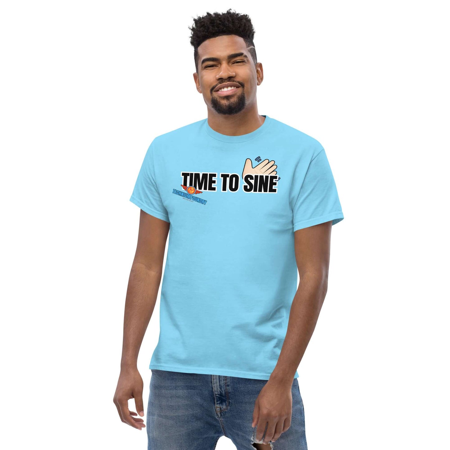 "Quantum Fashion Time to Sine Tee featuring a hand and sine wave design by Technium Foundry"