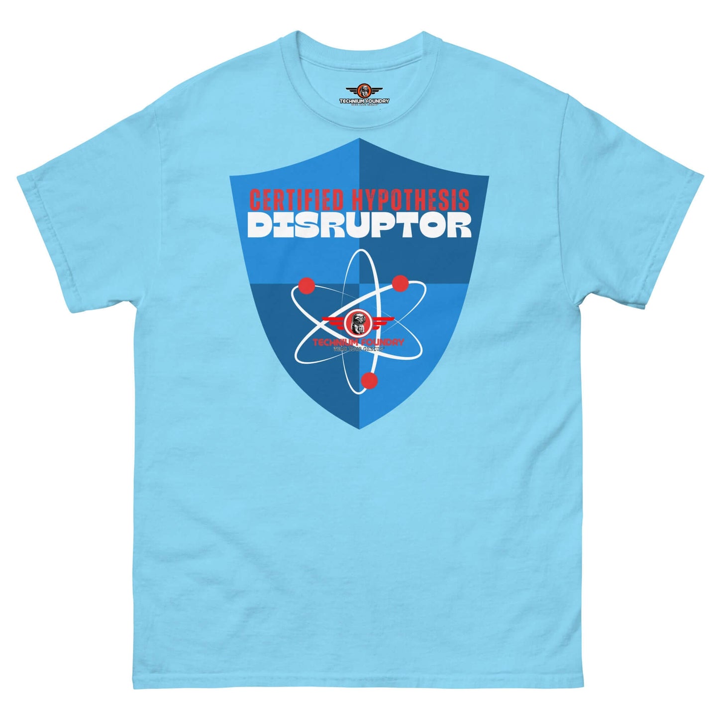 Certified Hypothesis Disruptor T-Shirt | Scientific Shield Design Color: Sky T-Shirt Size: S Apparel & Accessories Technium Foundry