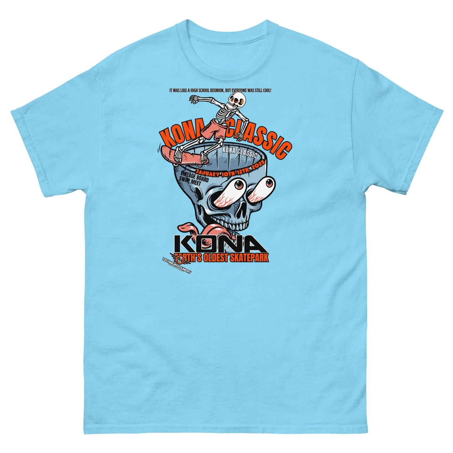 Kona Classic Skater T-Shirt | America's Oldest Skatepark Event Tee Color: Sky T-Shirt Size: S Apparel & Accessories Technium Foundry