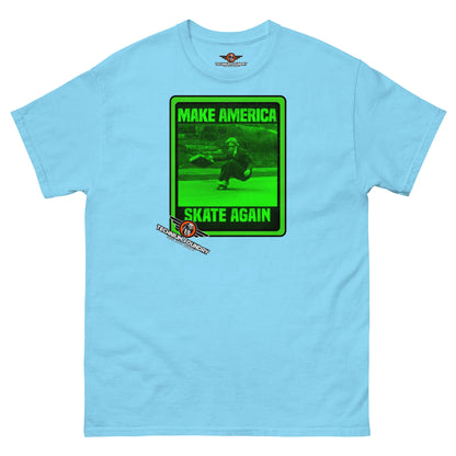 Make America Skate Again - Skater T-Shirt | Retro Skateboarding Art Color: Sky T-Shirt Size: S Apparel & Accessories Technium Foundry