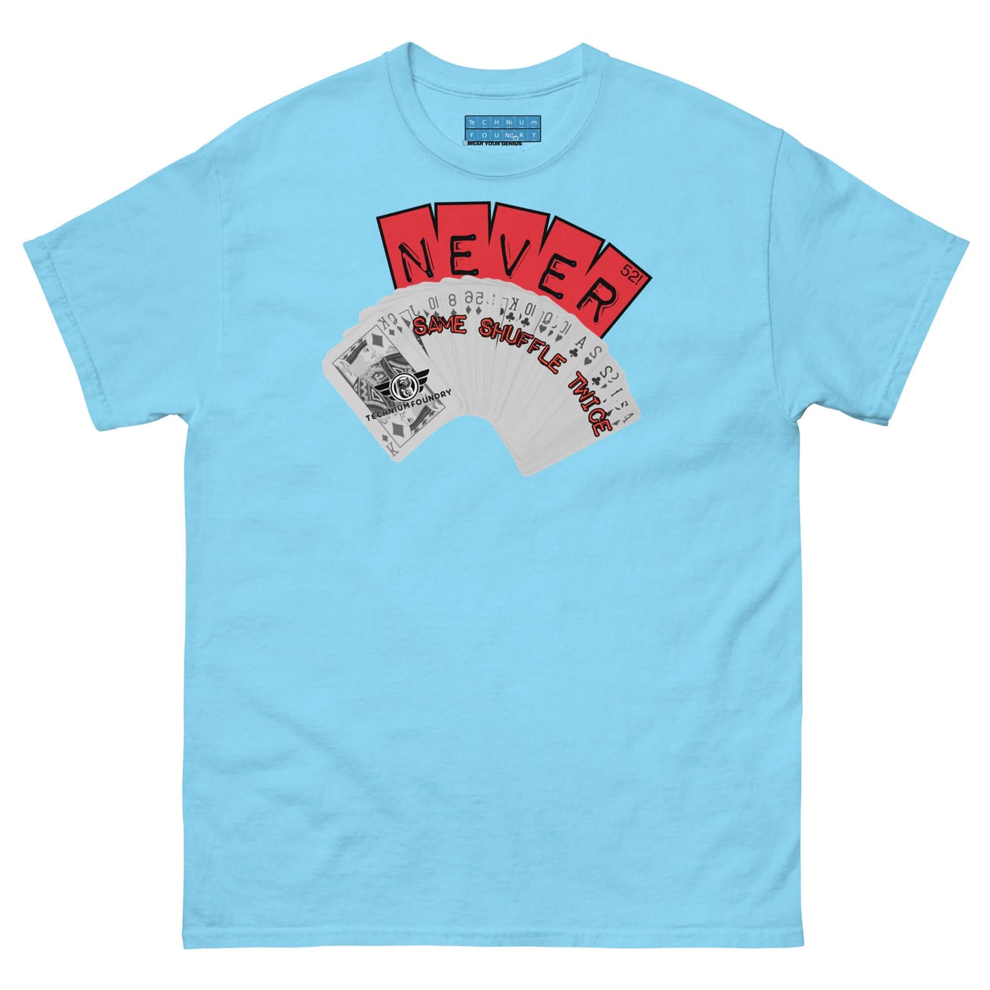 Never Same Shuffle Twice Probability T-Shirt | Statistics Color: Sky T-Shirt Size: S Apparel & Accessories Technium Foundry