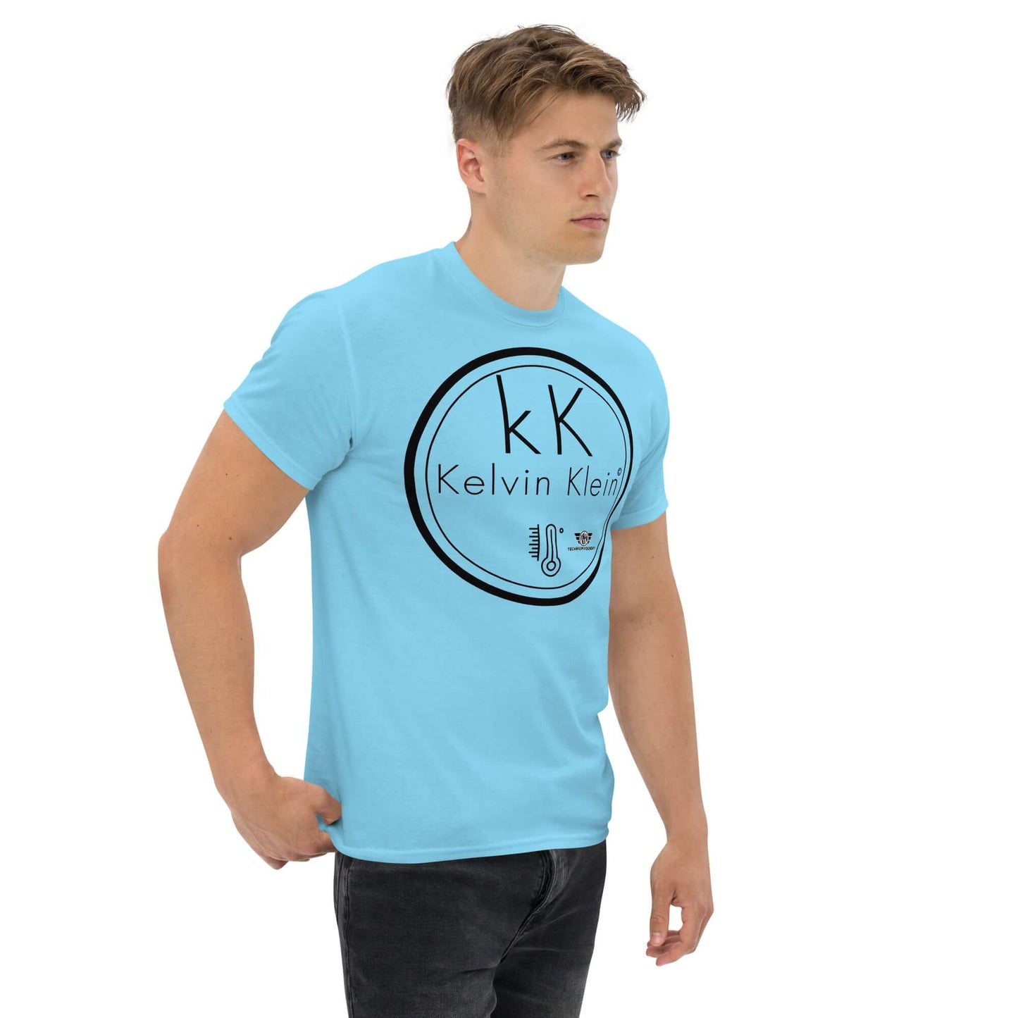 Kelvin Klein Temperature Scale Fashion Parody T-Shirt | Scientific Humor Apparel Color: Black T-Shirt Size: S Apparel & Accessories Technium Foundry