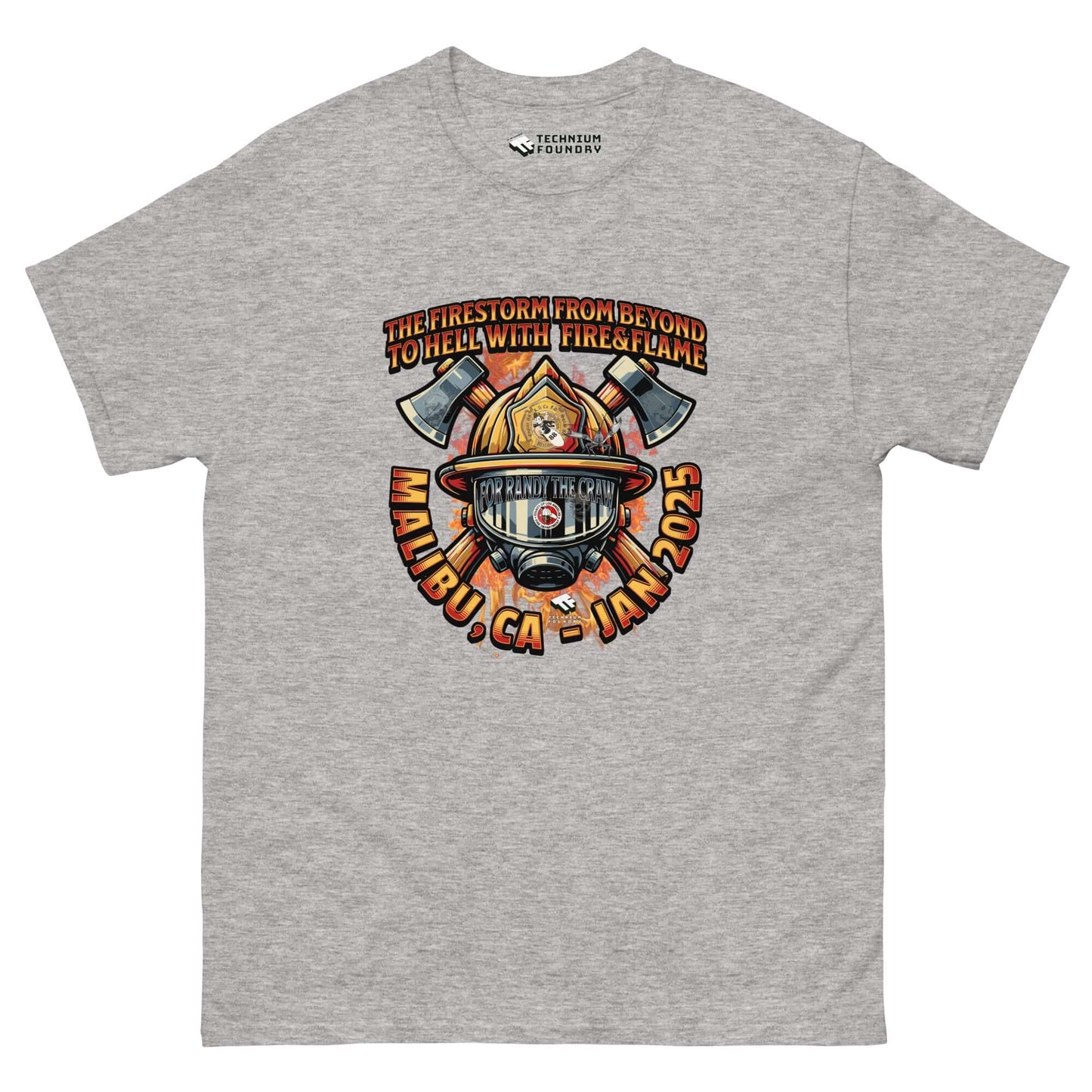 "The Firestorm From Beyond LAFD Support T-Shirt by Technium Foundry, honoring firefighters in Malibu, CA"