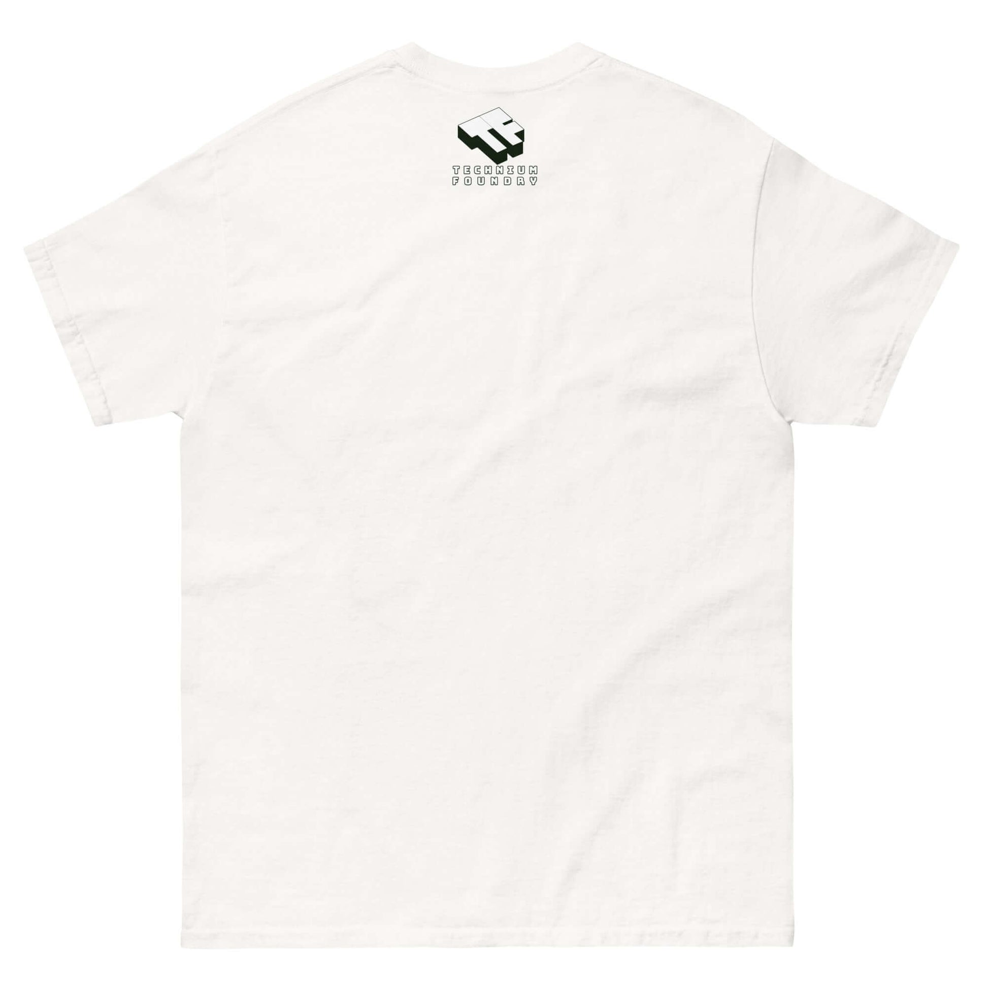 Back view of a white Starfish Prime T-Shirt with a small retro logo near the neckline, inspired by a nuclear space test design.