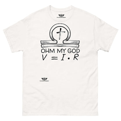 Ohm My God - Physics Meets Faith T-Shirt | Ohm's Law Religious Humor Color: White T-Shirt Size: S Apparel & Accessories Technium Foundry