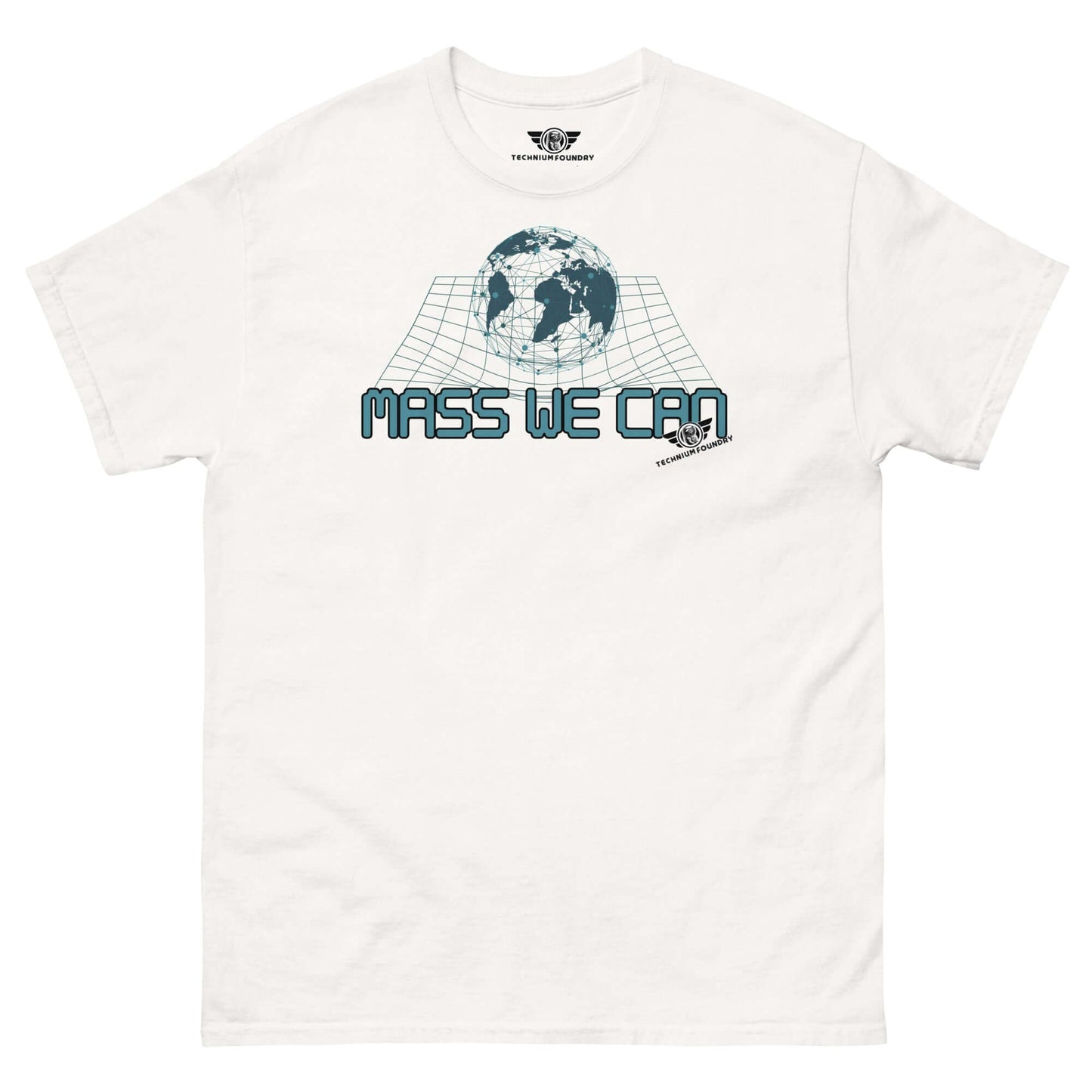 Mass We Can - Space-Time Curvature Physics T-Shirt | Gravitational Relativity Humor Color: White T-Shirt Size: S Apparel & Accessories Technium Foundry