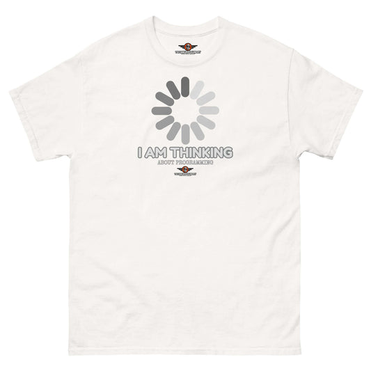 I Am Thinking About Programming Loading Screen T-Shirt | Still Compiling... Color: White T-Shirt Size: S Apparel & Accessories Technium Foundry