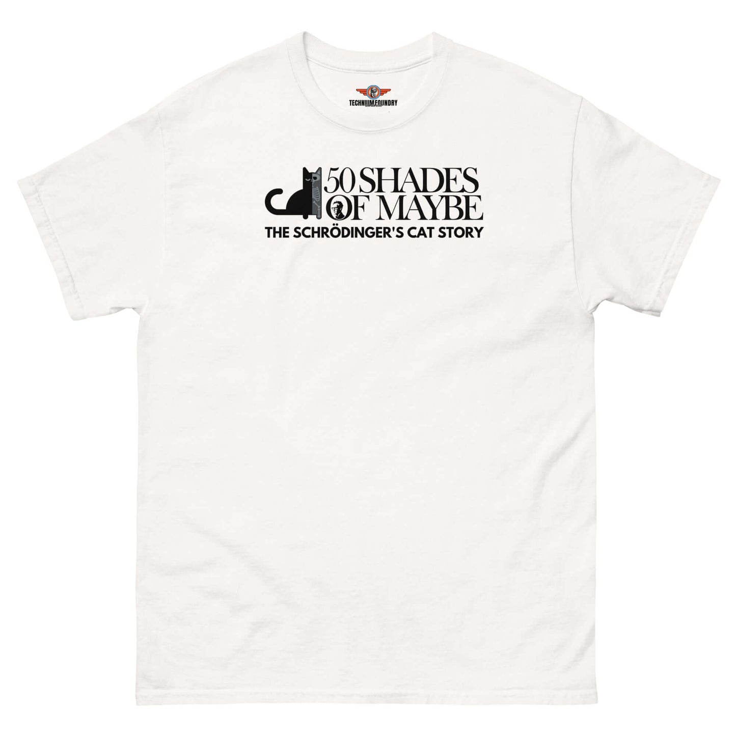 50 Shades of Maybe - Schrödinger's Cat T-Shirt | Humor Color: White T-Shirt Size: S Apparel & Accessories Technium Foundry