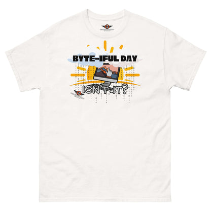 Byte-iful Day Computer Pun T-Shirt | Tech Support Sun & Cloud Humor Color: White T-Shirt Size: S Apparel & Accessories Technium Foundry