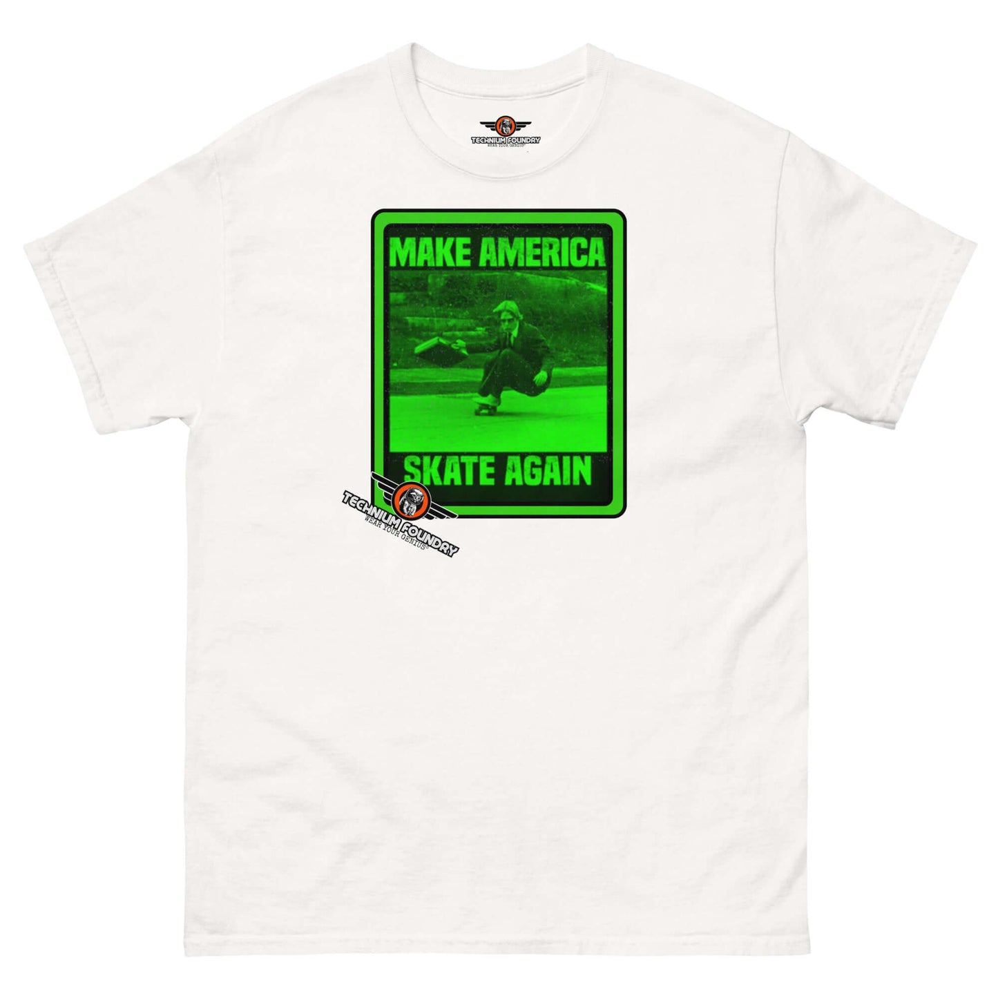 Make America Skate Again - Skater T-Shirt | Retro Skateboarding Art Color: White T-Shirt Size: S Apparel & Accessories Technium Foundry