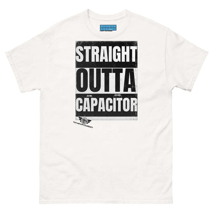 Straight Outta Capacitor T-Shirt | Electrical Circuit Humor Color: White T-Shirt Size: S Apparel & Accessories Technium Foundry