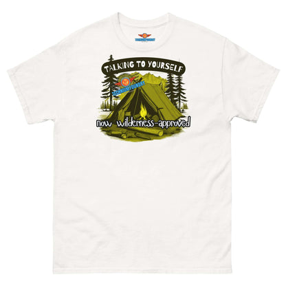 "Talking to Yourself Wilderness-Approved Tee with Camping Scene Design"