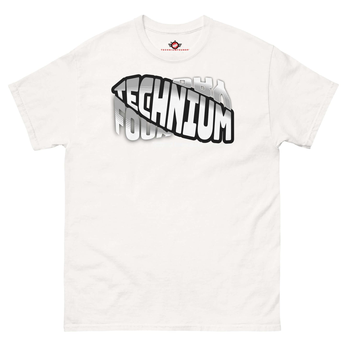 Technium Foundry Core Logo T-Shirt featuring dynamic typography for science geeks, quantum apparel in premium cotton.